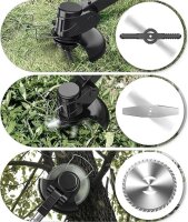 21V cordless grass trimmer, 2 batteries, brush cutter, telescopic handle, auxiliary handle, UK cable, without safety glasses