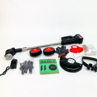 21V cordless grass trimmer, 2 batteries, brush cutter, telescopic handle, auxiliary handle, UK cable, without safety glasses