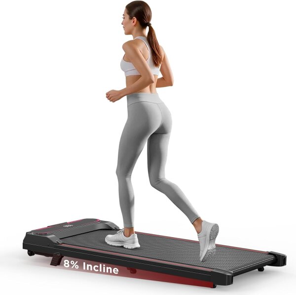 Compact tilting treadmill mat with remote control, LED display, 1–6 km/h speed, ideal for office & home