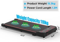 Compact tilting treadmill mat with remote control, LED display, 1–6 km/h speed, ideal for office & home