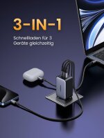 UGREEN Nexode 65W GaN USB-C Ladegerät, 3 Ports, Schnellladen, kompakt, für MacBook, iPhone 17, Galaxy S24, HP Laptop