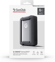 SanDisk PROFESSIONAL G-DRIVE ArmorATD 6TB, mobile All-Terrain Festplatte, USB-C, 130MB/s, robust, wasser- & staubfest, Mac/Win