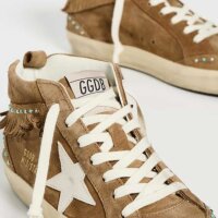 Golden Goose Mid Top Studded Sneakers, EUR 39, Leather, Womens, Studs, White-Silver, Sporty, Fashionable