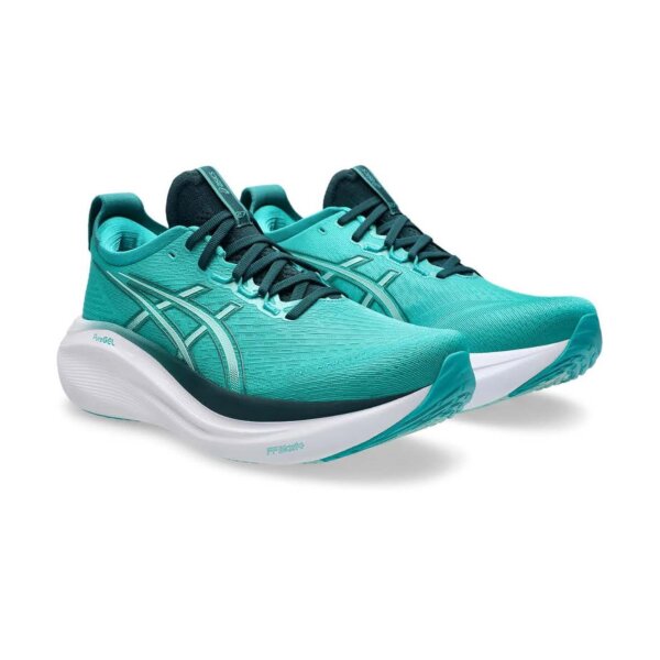 ASICS GEL-NIMBUS 27 Sneaker, Größe 44.5, Saxon Grün, bequemer Laufschuh, atmungsaktiv, dämpfend, sportlich