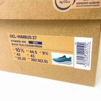 ASICS GEL-NIMBUS 27 Sneaker, Größe 44.5, Saxon Grün, bequemer Laufschuh, atmungsaktiv, dämpfend, sportlich