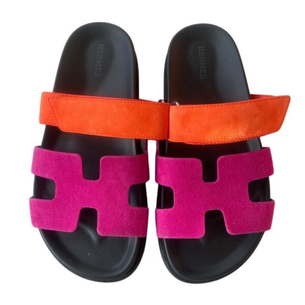 Hermes Chypre sandals, size 39, womens, orange/pink, leather, flat, fashionable, summer shoe