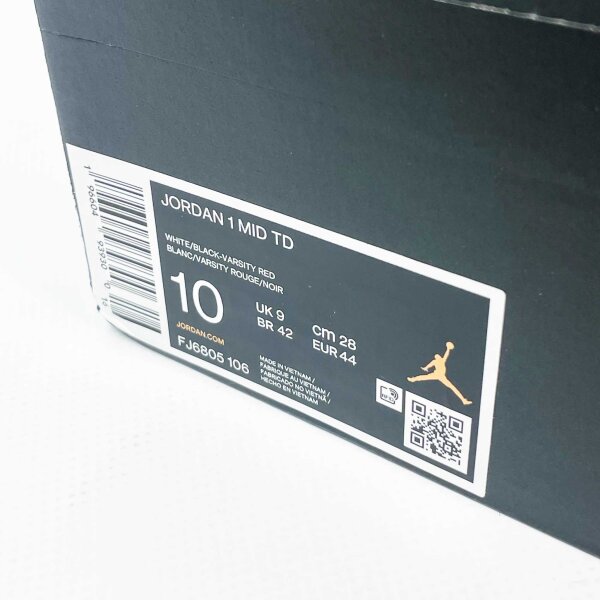 Jordan 1 Mid TD, Sneaker, Größe EUR 44, sportlicher Look, bequeme Passform, ikonisches Design, vielseitig kombinierbar