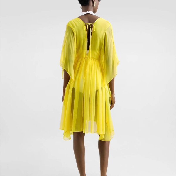 Dolce & Gabbana silk chiffon kaftan, short, drawstring, yellow, size 44, luxurious summer dress, light & elegant