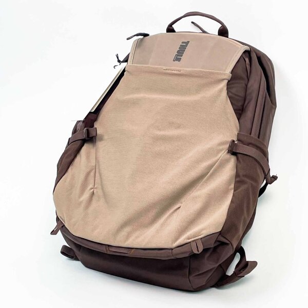 Thule Sweden backpack, 2 bottle holders, chest strap, padded back, purple/brown/beige, comfortable