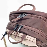 Thule Sweden backpack, 2 bottle holders, chest strap, padded back, purple/brown/beige, comfortable