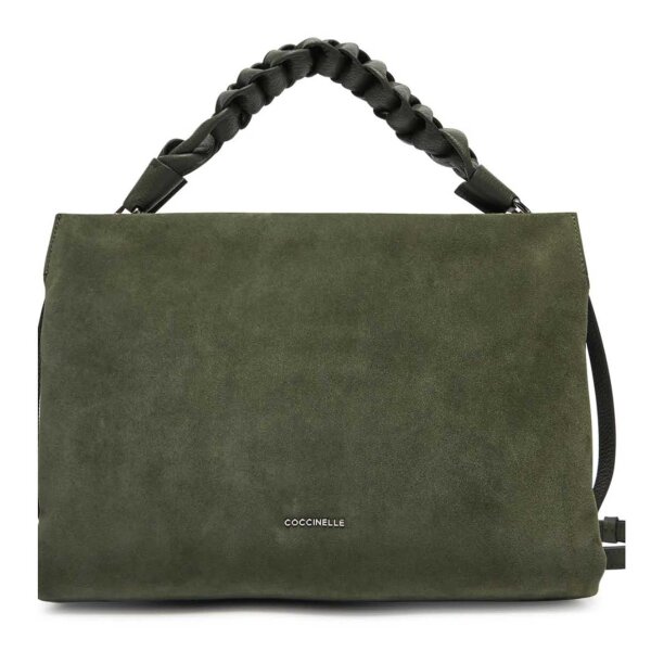 Coccinelle handbag E1 P6P 19 02 01, green, Bohemian suede bi-material, elegant shoulder bag, suede-leather mix