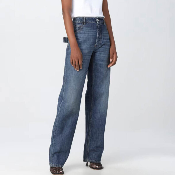 Bottega Veneta Damen Jeans, Größe 44, Blau, Five-Pocket, High Waist, Straight Fit, Luxus Denim