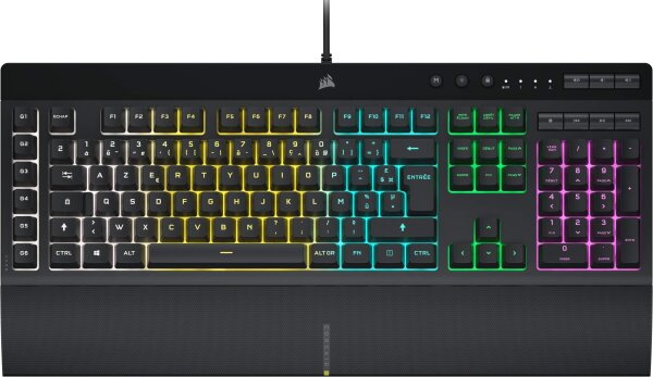 Corsair K55 RGB PRO Gaming Keyboard AZERTY, Membrane, RGB, 6 Macro Keys, Elgato, IP42, Wired, Black