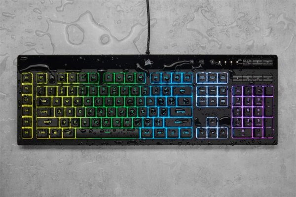 Corsair K55 RGB PRO Gaming Keyboard AZERTY, Membrane, RGB, 6 Macro Keys, Elgato, IP42, Wired, Black