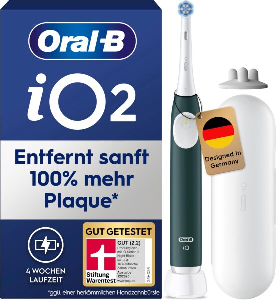 Oral-B iO Series 2, Electric Toothbrush, 3 Modes, incl. 1 Brush & Travel Case, Stiftung Warentest 2.2, green, by Braun