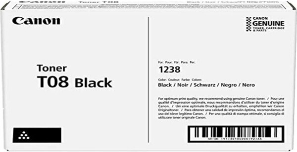 Canon T08 Black Toner, Original, for i-SENSYS X 1238i/X 1238iF/X 1238p/X 1238Pr, high print quality