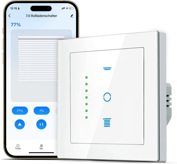 SMARTERCURRY WLAN Rolladenschalter 7. Gen, smarter Zeitschaltuhr-Schalter für Rollläden/Jalousien, Alexa/Google kompatibel, 1x Weiß