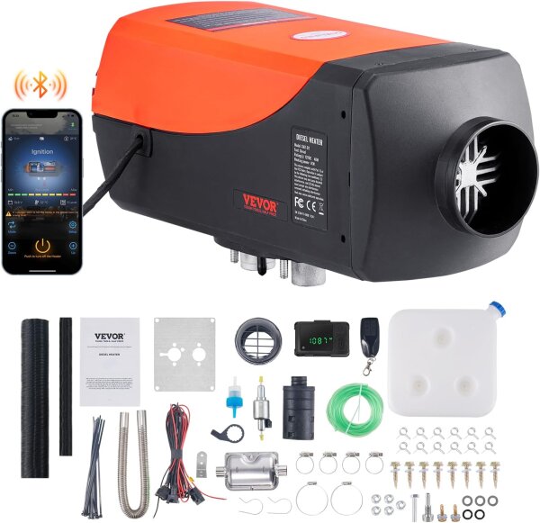 VEVOR 5kW Diesel-Luftheizung 12V, Standgerät mit LCD, Fernbedienung & Bluetooth, sparsamer Lufterhitzer, Energieklasse E