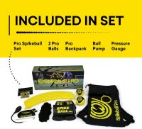 Spikeball Pro Reaktionsspiel, Outdoor Set, bruchsicherer Rahmen, reißfestes Netz, Noppenbälle, Pumpe, Rucksack, Schwarz-Gelb