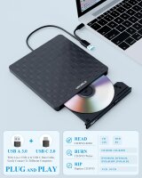 ORIGBELIE External DVD Drive, USB 3.0/Type-C, Ultra Slim 13mm, Portable CD/DVD Burner, Compatible with Windows, Mac, Linux