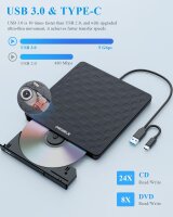 ORIGBELIE External DVD Drive, USB 3.0/Type-C, Ultra Slim 13mm, Portable CD/DVD Burner, Compatible with Windows, Mac, Linux