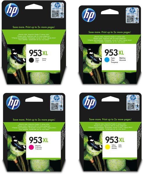 HP 953XL Multipack Ink Cartridges, High Yield, Compatible with HP Officejet Pro, Colors: Black, Magenta, Yellow, Cyan
