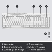 Logitech MK295 Wireless Tastatur-Maus-Set, UK QWERTY, SilentTouch, Shortcut-Tasten, Nano-Empfänger, weiß