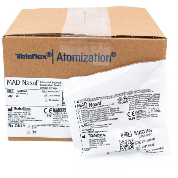 Teleflex MAD300 Nasalzerstäuber, Einweg, 25 Stück, feine Vernebelung, einfache Anwendung, hygienisch, für Medikamente