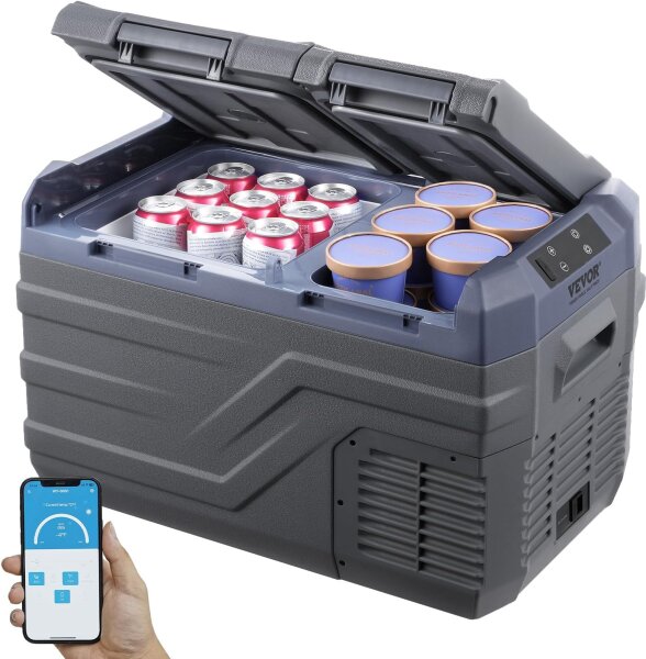 VEVOR Autokühlschrank 25L, tragbare Kühl- & Gefrierbox, 2 Zonen, -20~20°C, 12/24V & 100-240V, für Camping/Wohnmobil