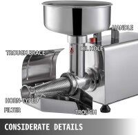 VEVOR Tomato Press 370W, Electric Food Processor, Stainless Steel, for Tomatoes & Fruit, Powerful, Easy to Clean