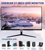 27 Zoll QHD Monitor, 2560x1440p, IPS, 75Hz, HDMI/DP, FreeSync, Lautsprecher, VESA 100x100, Home Office & Gaming
