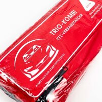 Trio combination car kit: First aid kit DIN 13164, warning triangle, high-visibility vest, expiry 01/2030, compliant with German road traffic regulations (StVZO).
