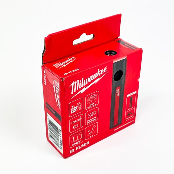Milwaukee FL500 Rechargeable Flashlight, Model 4933478586, LED, 500 lumens, robust, compact, rechargeable