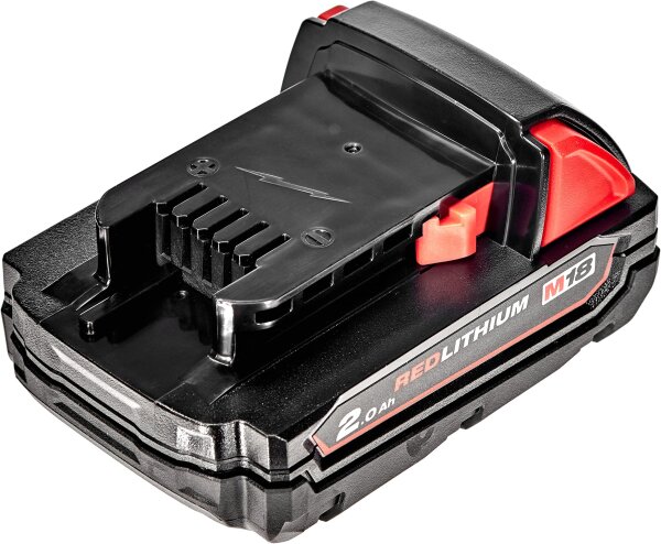 Milwaukee M18B2 Akku 18V 2,0Ah Li-Ion, kompakt, langlebig, schnelles Laden, passend für M18 Geräte, rot