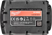 Milwaukee M18B2 Akku 18V 2,0Ah Li-Ion, kompakt, langlebig, schnelles Laden, passend für M18 Geräte, rot