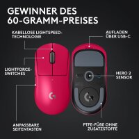 Logitech G PRO X SUPERLIGHT 2, 910-006798, wireless gaming mouse, 60g, 5 buttons, 44K DPI, 8,000Hz, USB-C, pink, PC/Mac