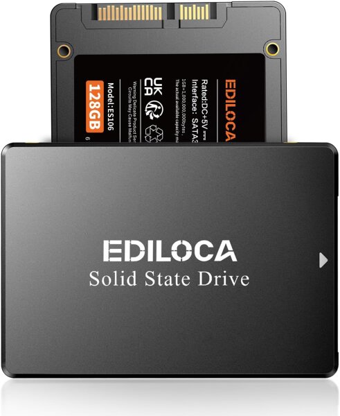 Ediloca ES106 128GB SSD, 2.5" SATA III, intern, 550MB/s, 3D NAND TLC, für Laptop & PC, schwarz