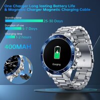 MiracDan Silver Mens Smartwatch, Military Design, Metal Band, 1.43" AMOLED, 100+ Sports Modes, IP68, Phone, 400mAh, Android