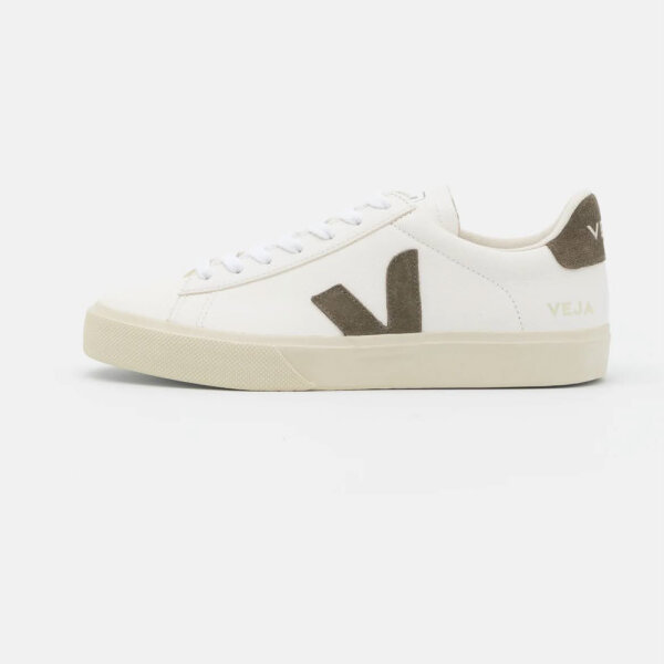 VEJA Campo Sneaker, EUR 45, Weiß/Kaki, nachhaltiges Leder, Retro-Design, bequeme Sohle, Unisex