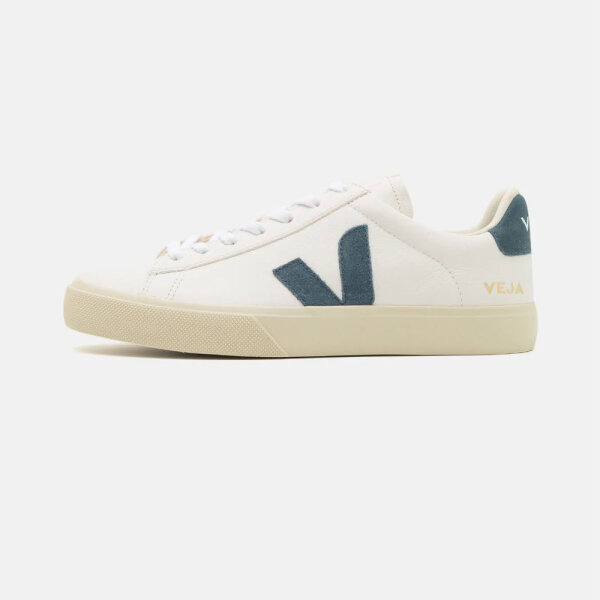 VEJA Campo Sneaker Low, EUR 43, Herren, Weiß/Blau, nachhaltiges Leder, Retro-Design, bequeme Passform