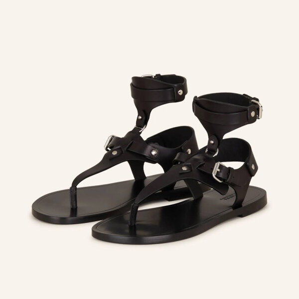 ISABEL MARANT EVEEN thong sandals, black, size 38, leather straps, flat sole, elegant summer shoe