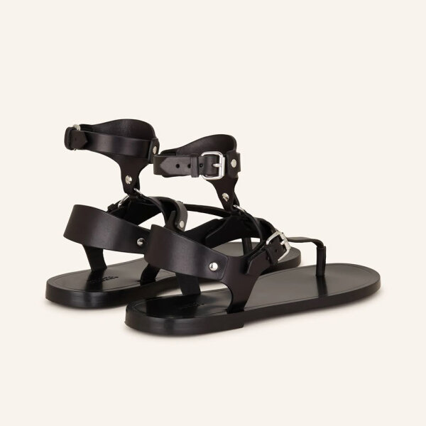 ISABEL MARANT EVEEN thong sandals, black, size 38, leather straps, flat sole, elegant summer shoe
