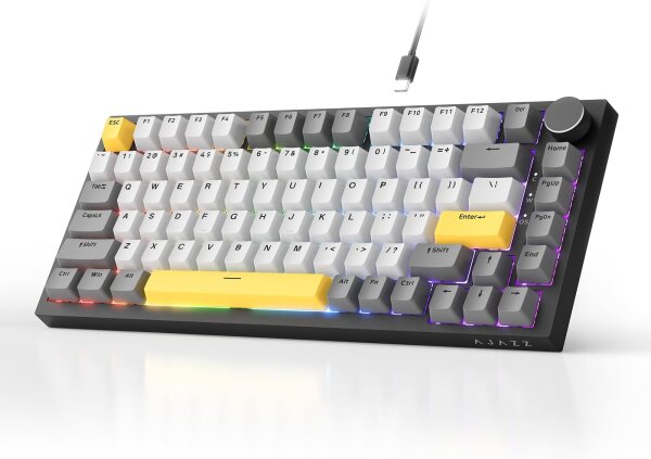 AJAZZ AK820 mechanical 75% keyboard, 82 keys, hot-swap, RGB, volume control, PBT, sound dampening, grey-white-yellow