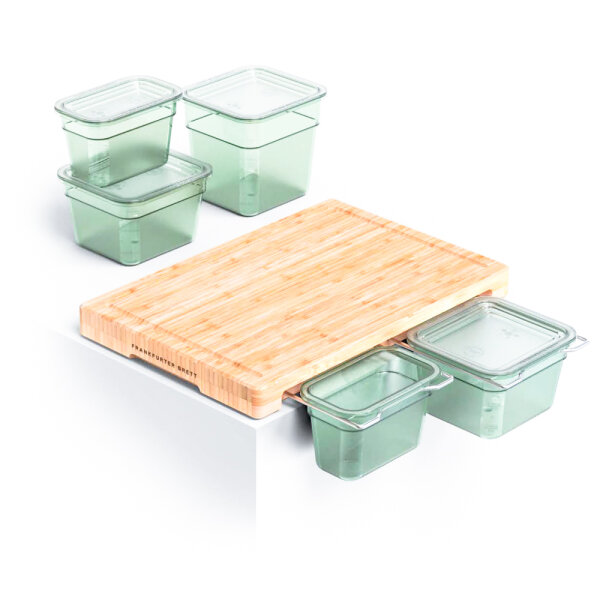 Frankfurter Brett Basic Pinstripe Bamboo Kitchen Board, with waste container, overflow protection, non-slip, robust wooden board
