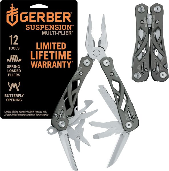 Gerber Suspension Multi-tool 31-003620, 12 Funktionen, inkl. Nylon-Scheide, robustes Multifunktionswerkzeug für Outdoor & Alltag