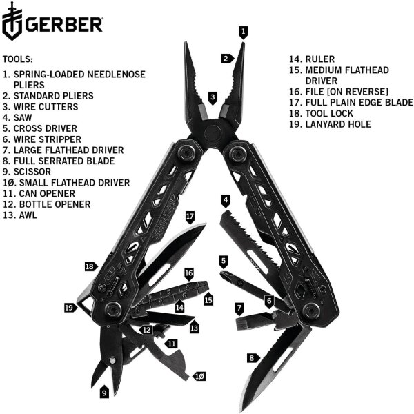 Gerber Truss Multi-Tool 30-001780, 17 functions, black, incl. nylon sheath, robust multi-tool