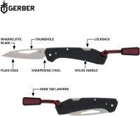 Gerber LST Mini Taschenmesser 33-024751, 440A Wharncliffe-Klinge 4,8cm, Nylon-Griff, Zugband, kompakt, leicht