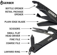 Gerber Dime 30-000469 Multifunktionswerkzeug, 12 Funktionen, Taschenformat, schwarz, robust, ideal für unterwegs