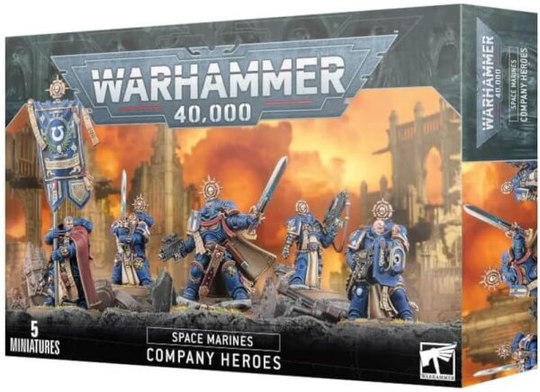 Warhammer 40,000, Games Workshop 48-08, Space Marines Company Heroes, 5 miniatures, tabletop figures, highly detailed, unpainted
