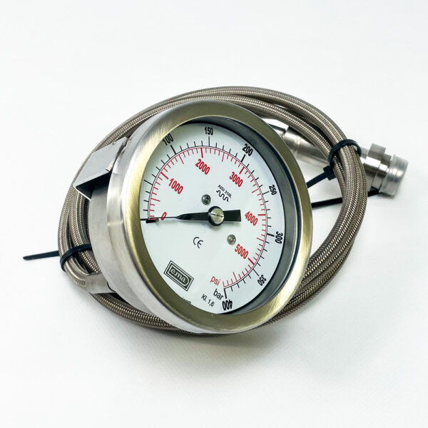 TEMA differential pressure gauge 400 BAR/PSI, manometer, 1.6 KI, AISI 316L, precise pressure measurement